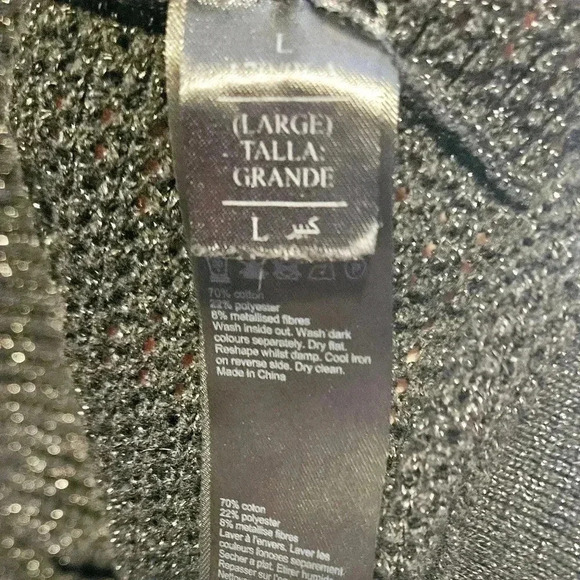 All Saints Elle Metallic Open Knit Jumper Black Long Sleeve Size  M/L - Picture 6 of 13